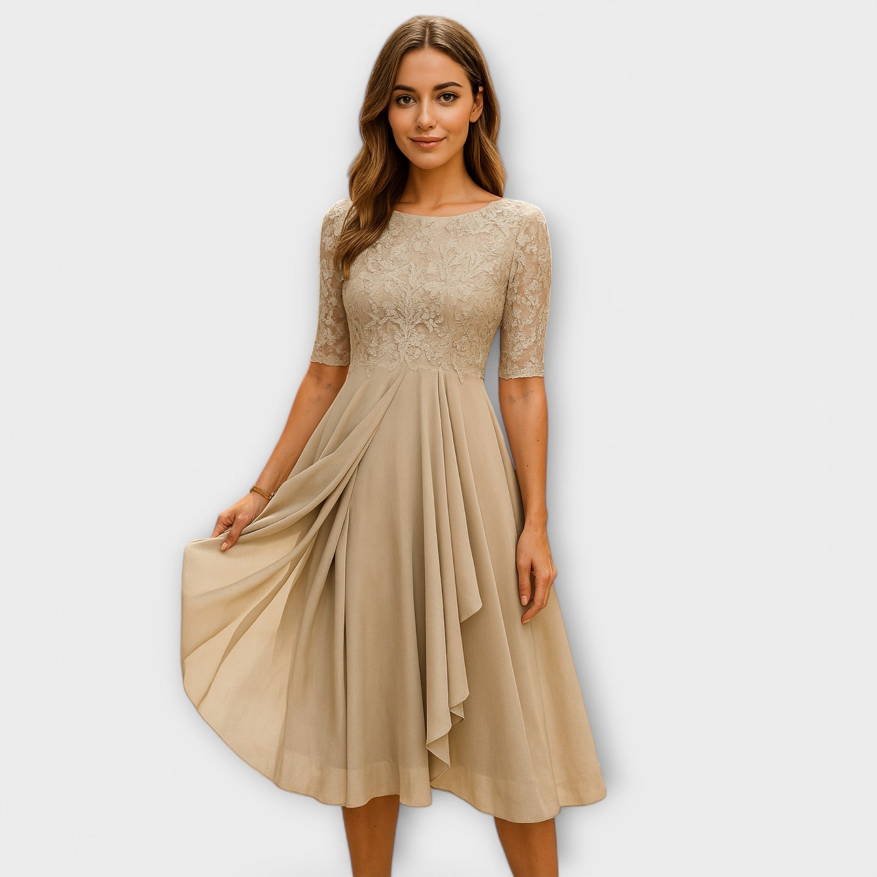 Elloén | Midi Dress With Lace Sleeve