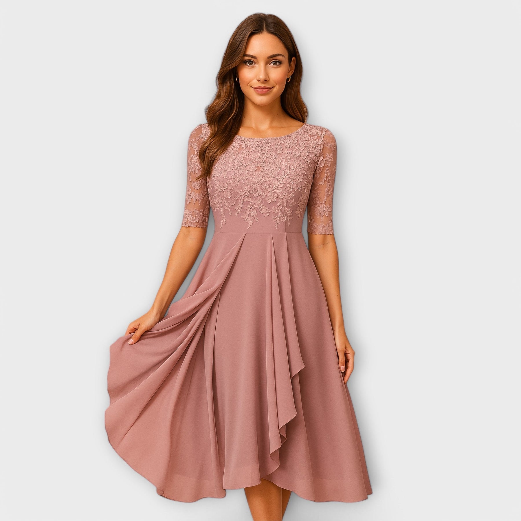 Elloén | Midi Dress With Lace Sleeve