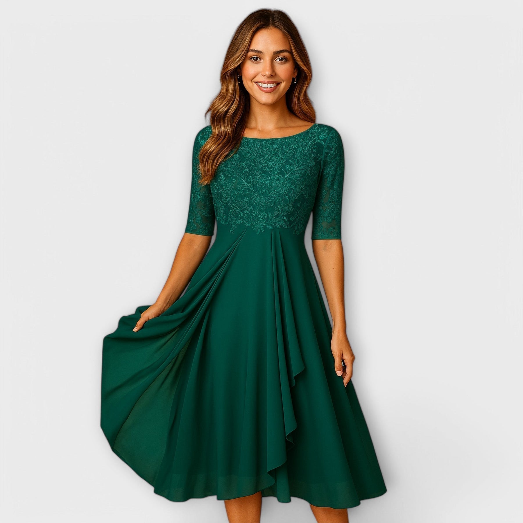 Elloén | Midi Dress With Lace Sleeve