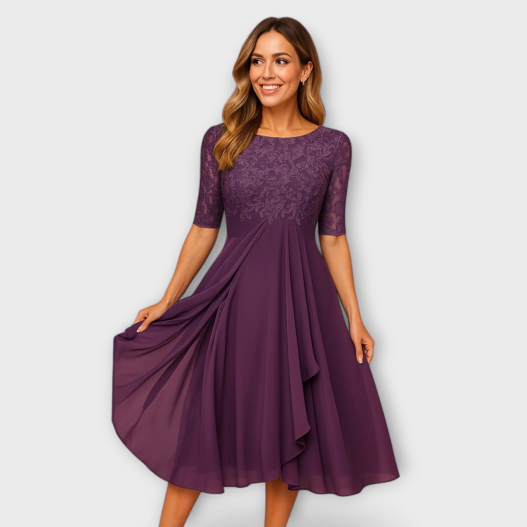 Elloén | Midi Dress With Lace Sleeve