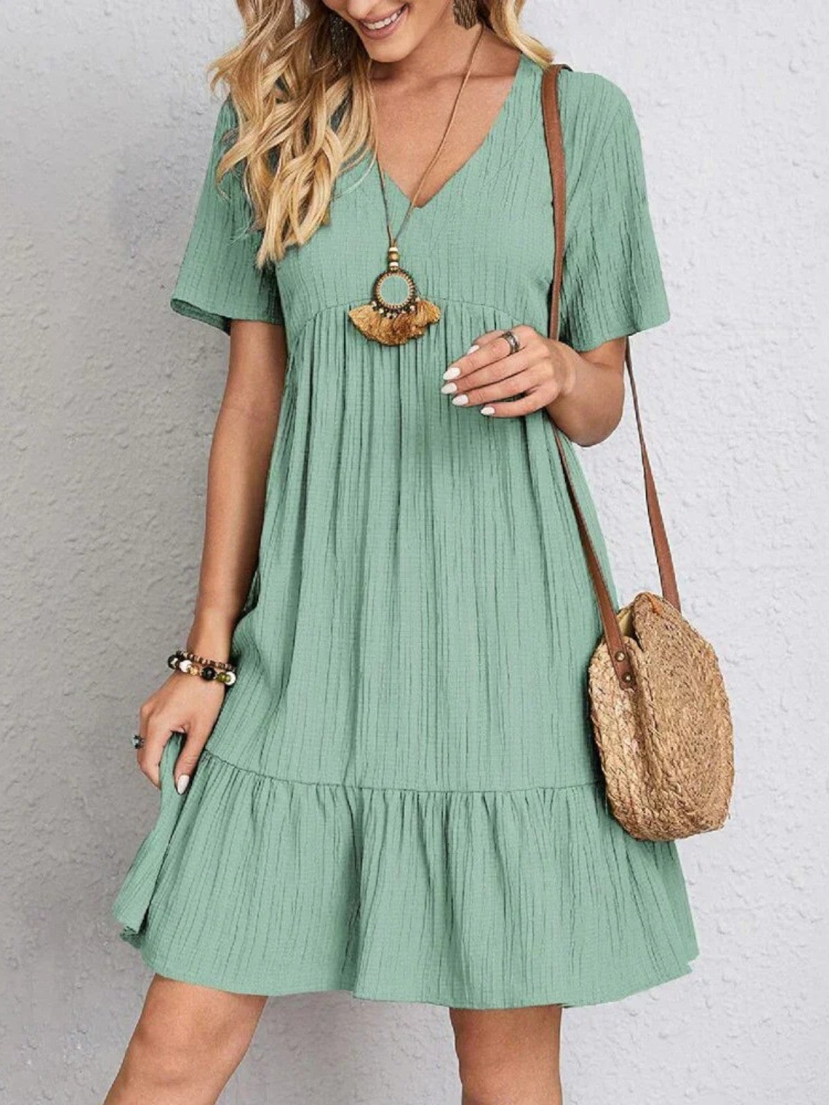 Mary | Trendy Boho Ruffle Hem Mini Dress