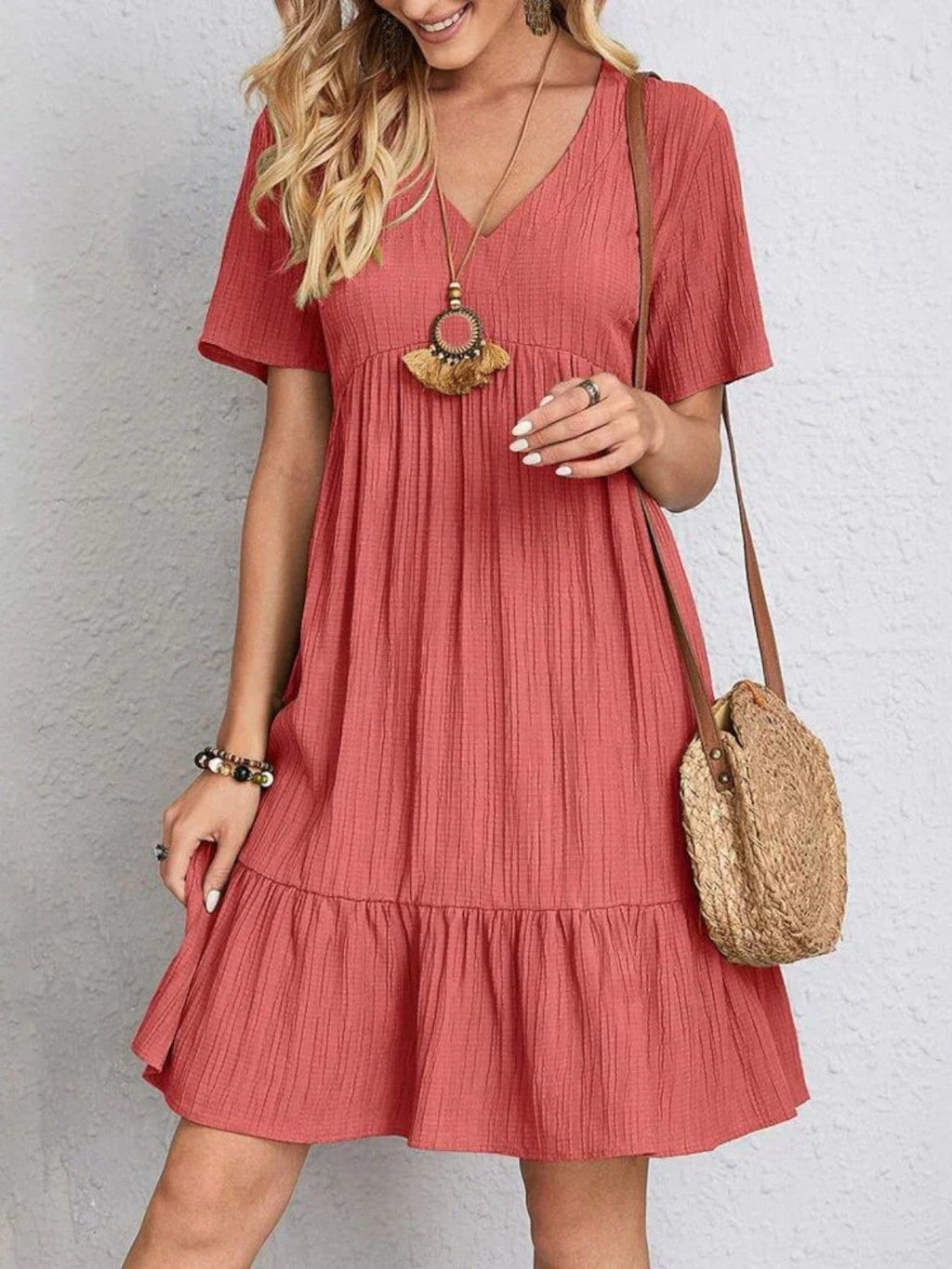 Mary | Trendy Boho Ruffle Hem Mini Dress