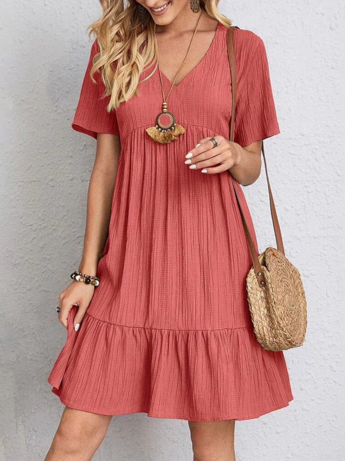 Mary | Trendy Boho Ruffle Hem Mini Dress