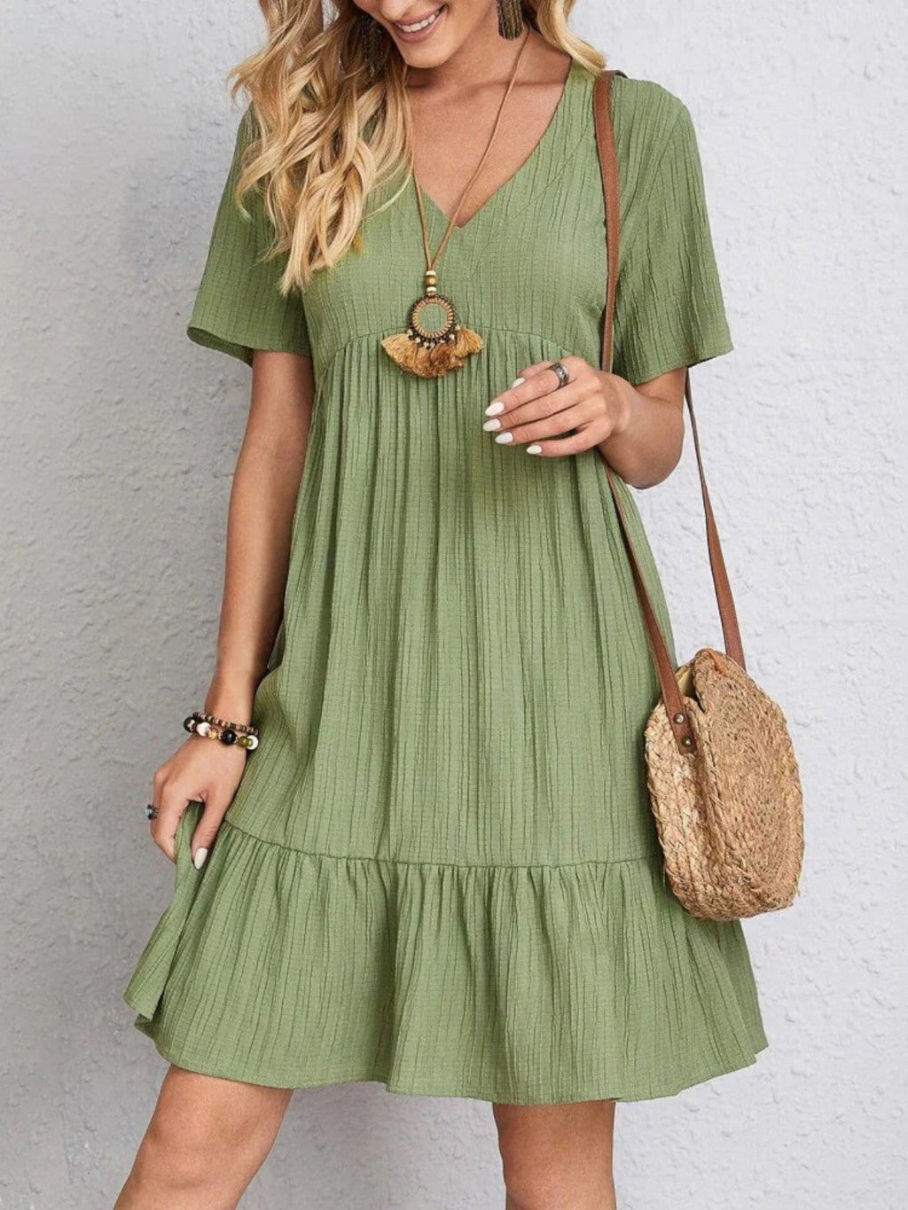 Mary | Trendy Boho Ruffle Hem Mini Dress