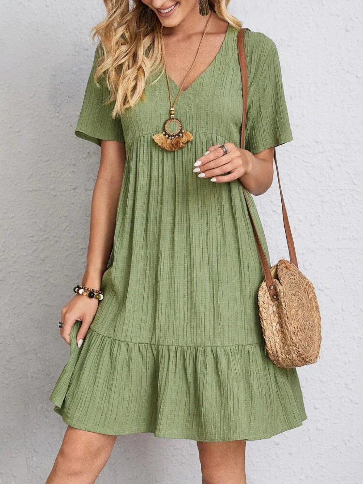 Mary | Trendy Boho Ruffle Hem Mini Dress