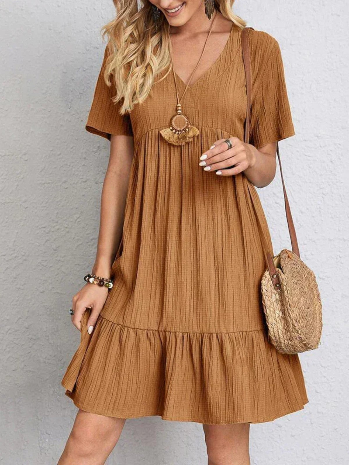 Mary | Trendy Boho Ruffle Hem Mini Dress