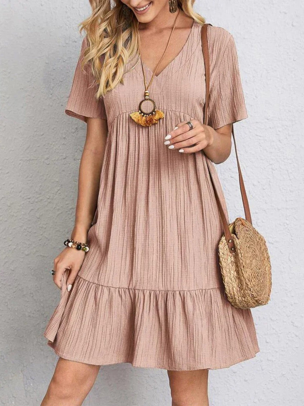 Mary | Trendy Boho Ruffle Hem Mini Dress