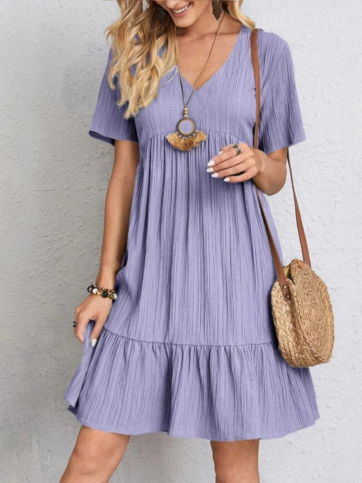 Mary | Trendy Boho Ruffle Hem Mini Dress
