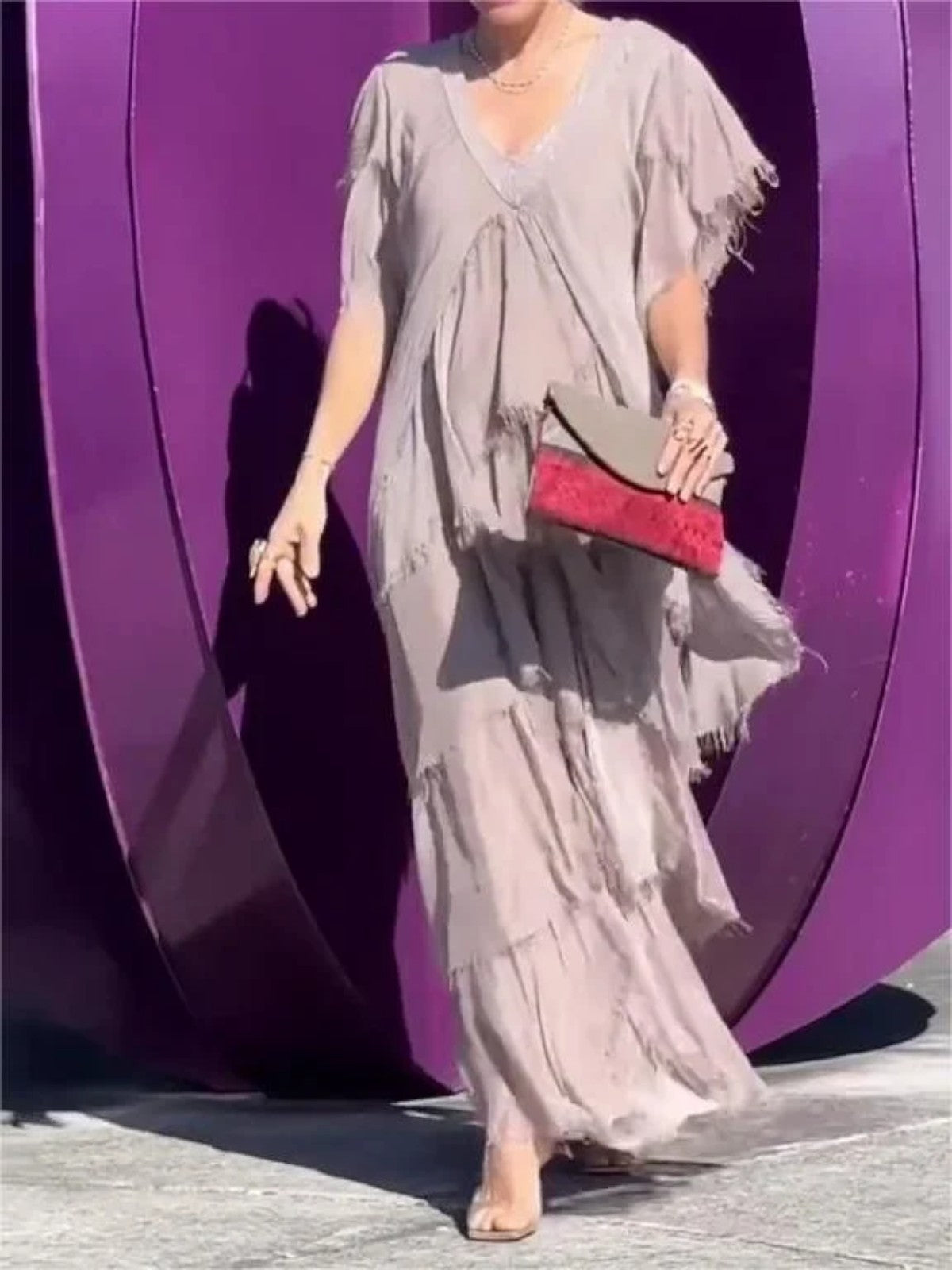 Maya | Ruffled Short Sleeves V-Neck Maxi Dress