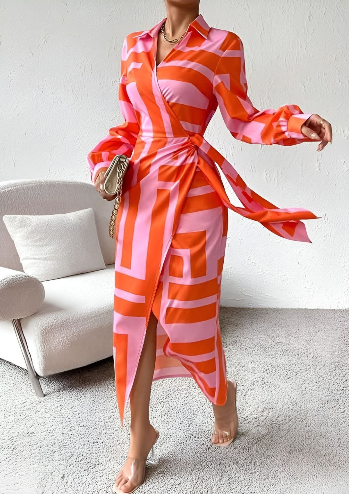Zyra | Printed Waist-Cinching Shirt Dress