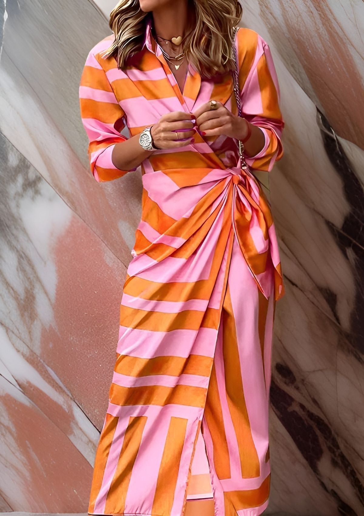 Zyra | Printed Waist-Cinching Shirt Dress