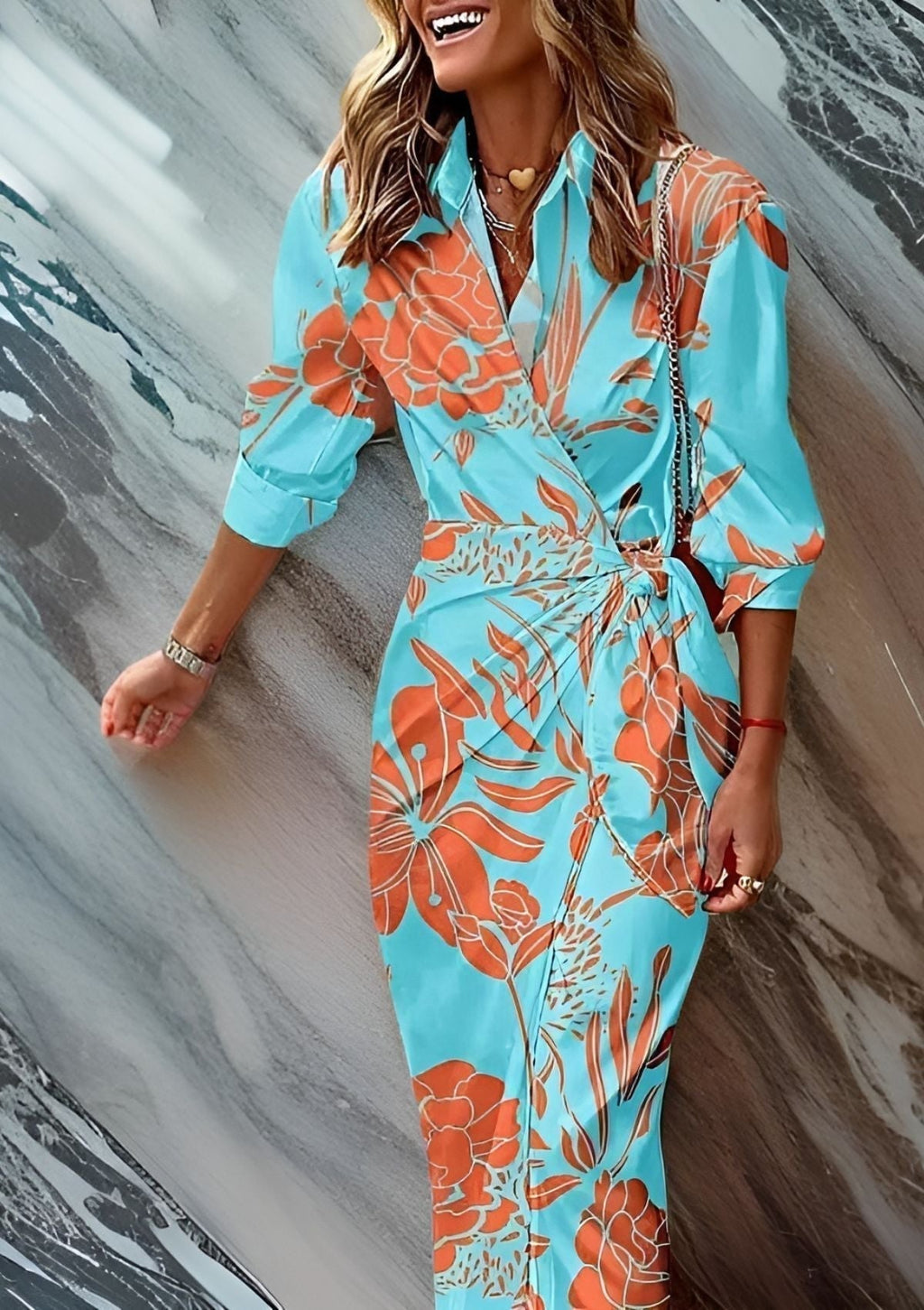 Zyra | Printed Waist-Cinching Shirt Dress