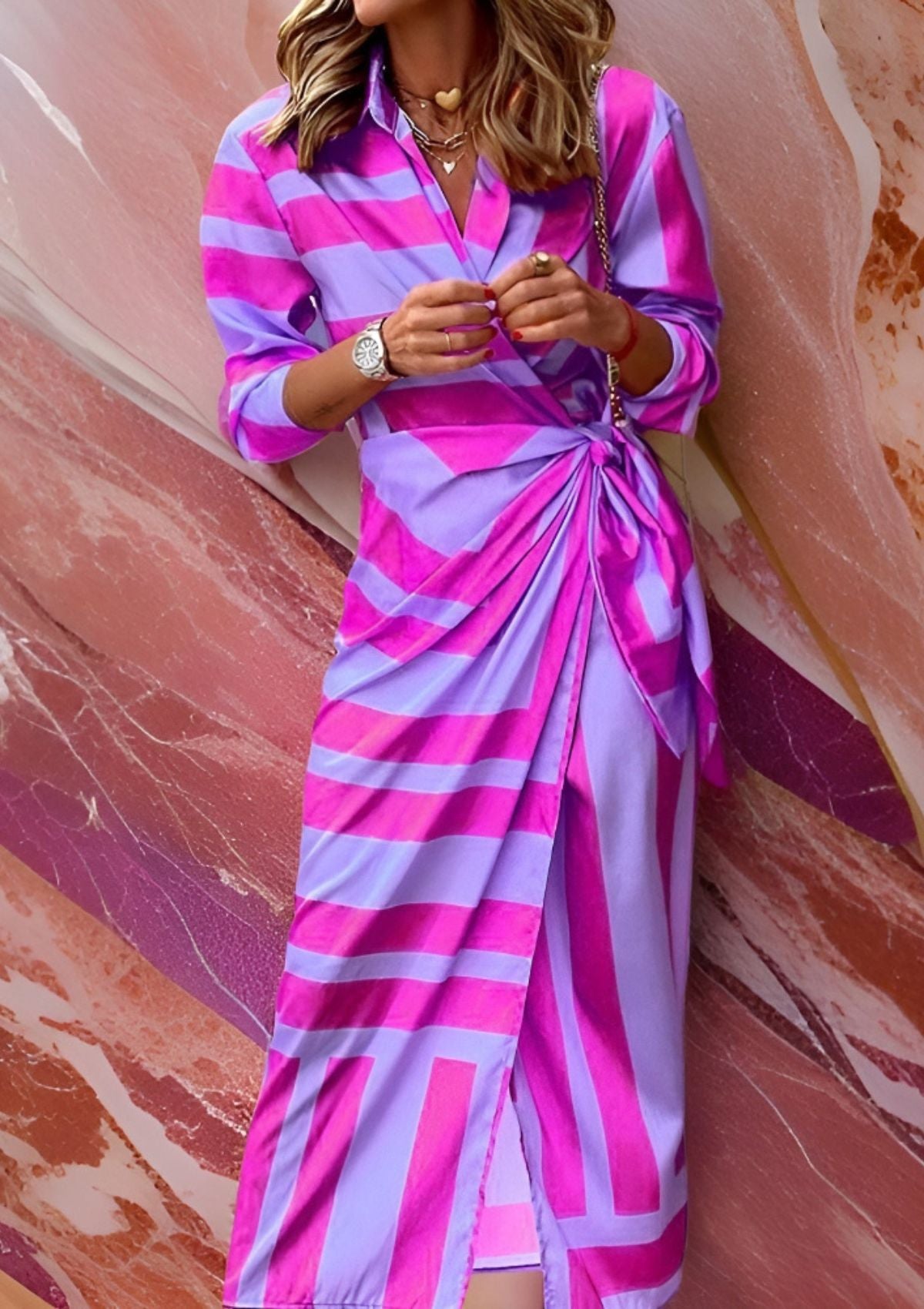 Zyra | Printed Waist-Cinching Shirt Dress