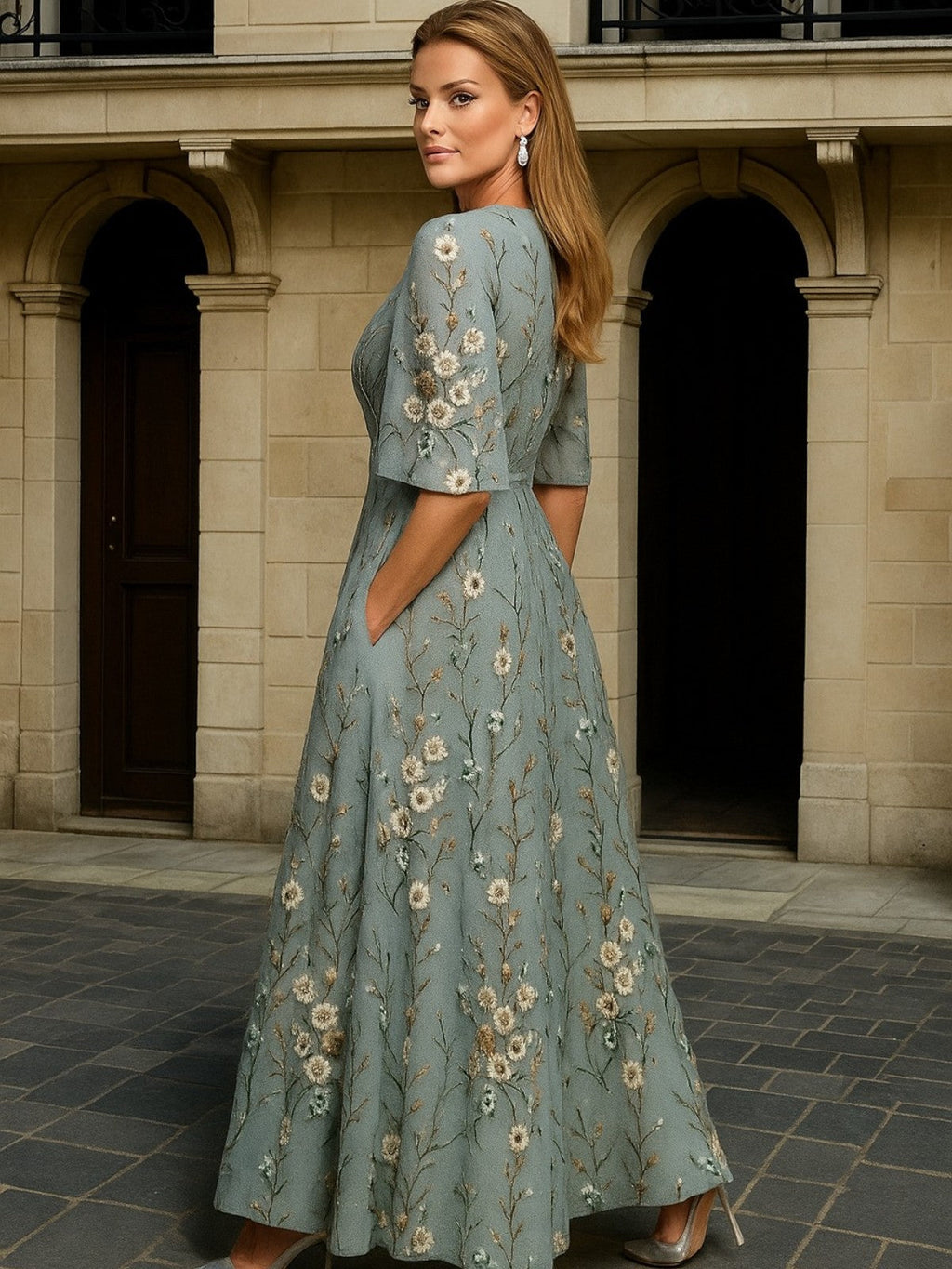 Haily | Elegant V-Neck Belted Boho Dress