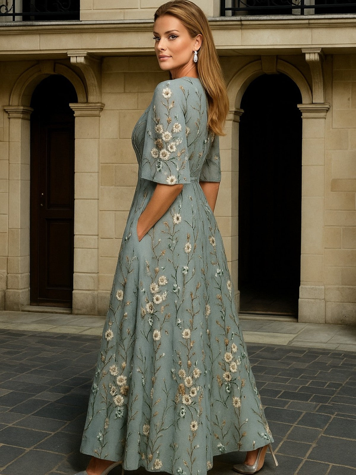 Haily | Elegant V-Neck Belted Boho Dress