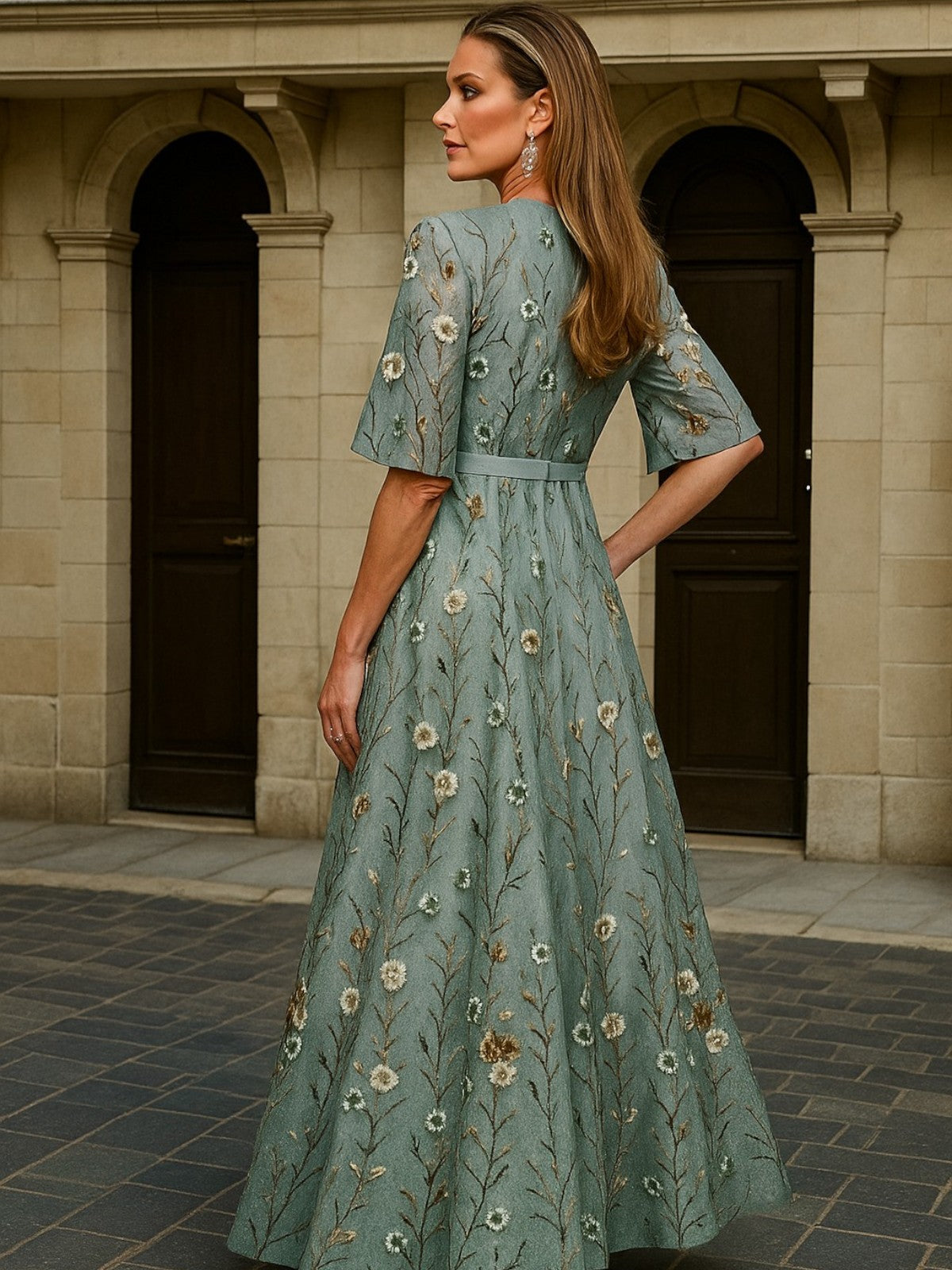 Haily | Elegant V-Neck Belted Boho Dress